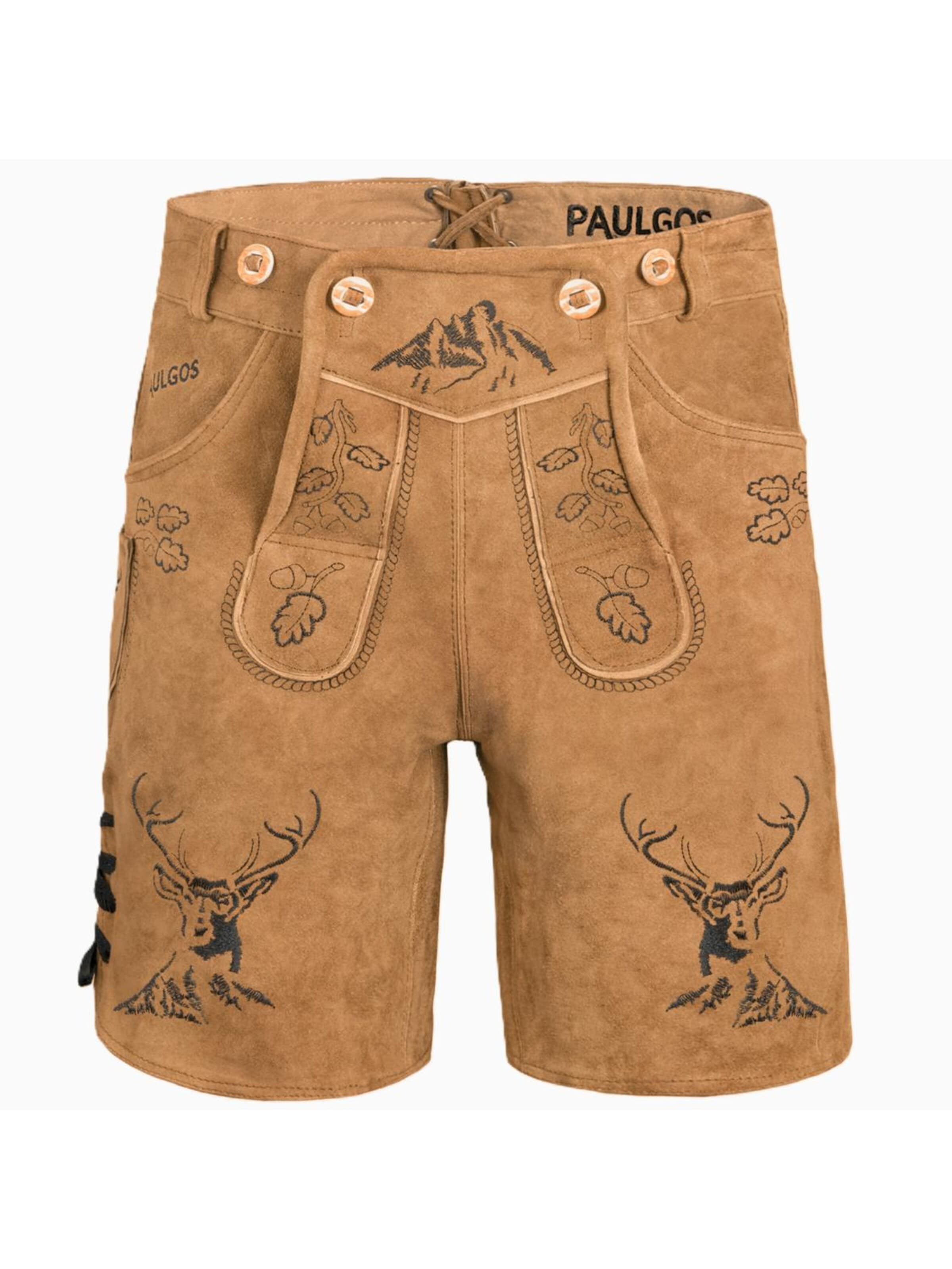 Paulgos Regular Traditional Pants 'PAULGOS Herren Trachten Lederhose Kurz - HK4 - Echtes Leder - in 3 Farben erhältlich - Größe 44 - 60' in Brown: front