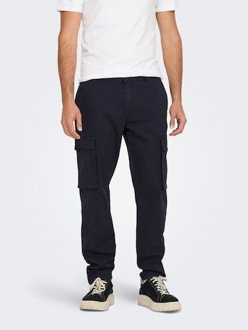 Only & Sons Regular Cargo Pants in Blue: front