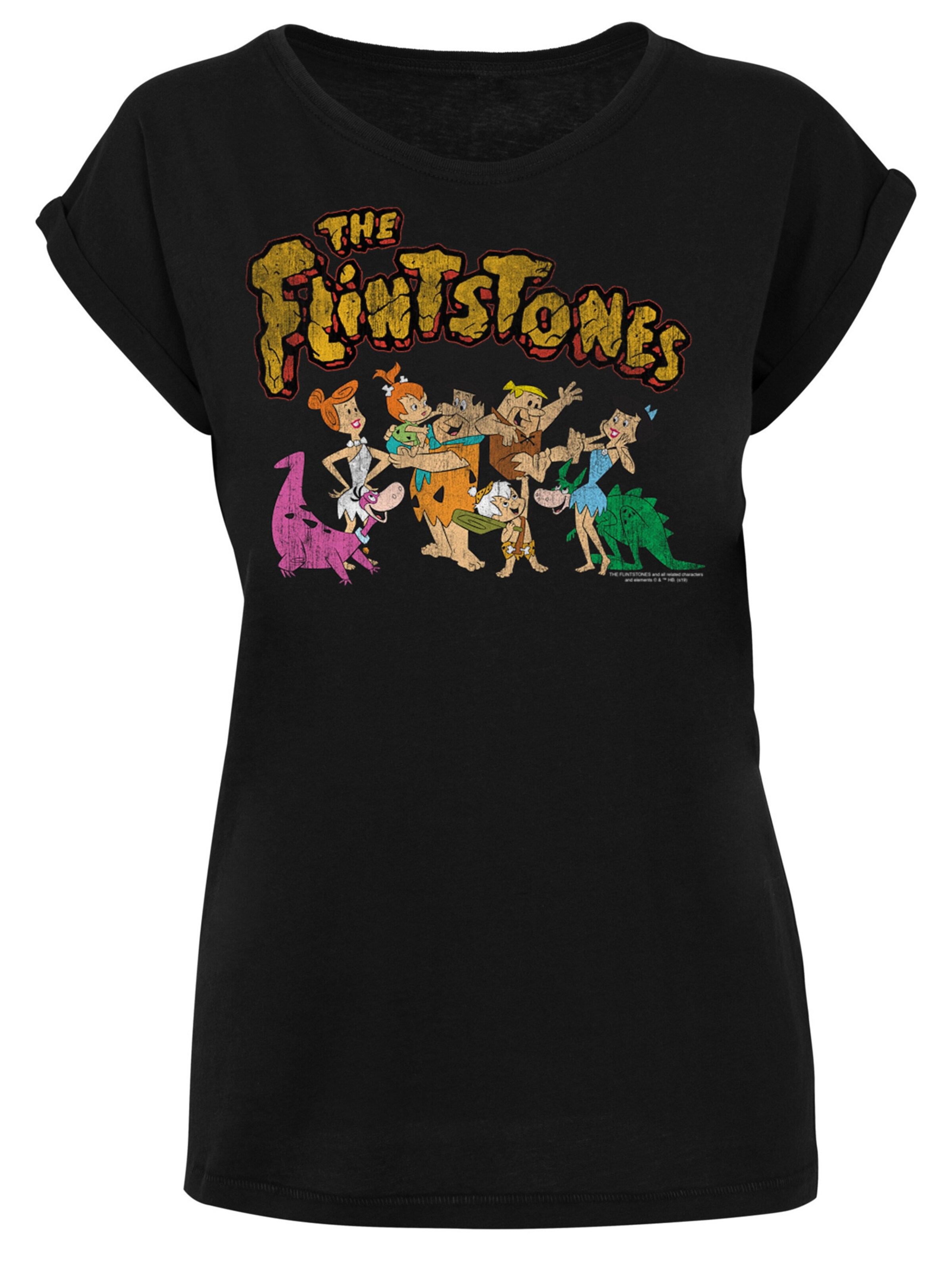 F4NT4STIC Shirt 'The Flintstones Group Distressed' in Zwart: voorkant