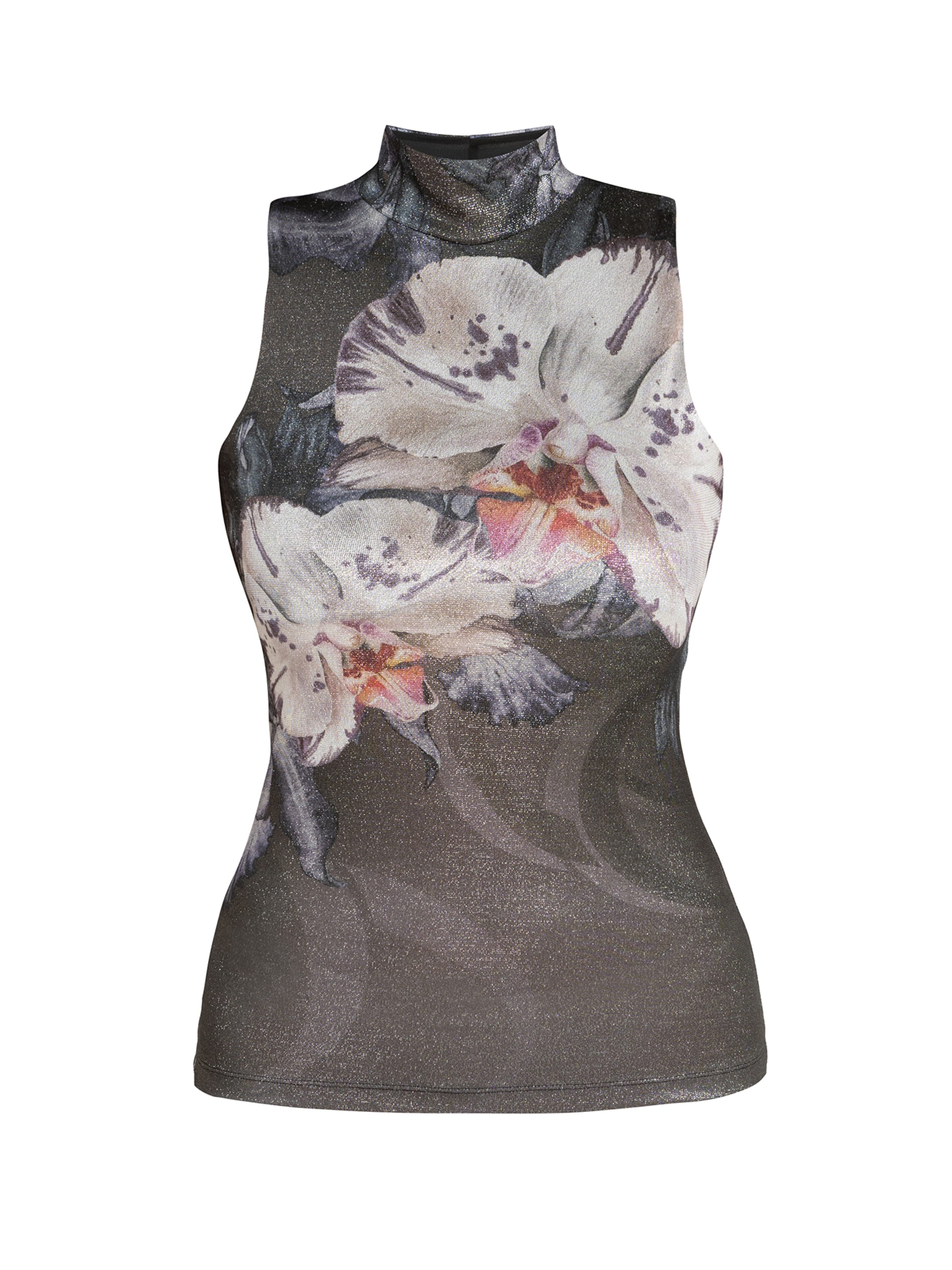 JIORO Top 'HIGH-NECK LUREX SLEEVELESS TOP - ORCHID ICE' in Grey: front
