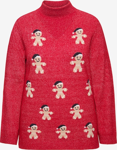 Ulla Popken Pullover in beige / rot / schwarz, Produktansicht