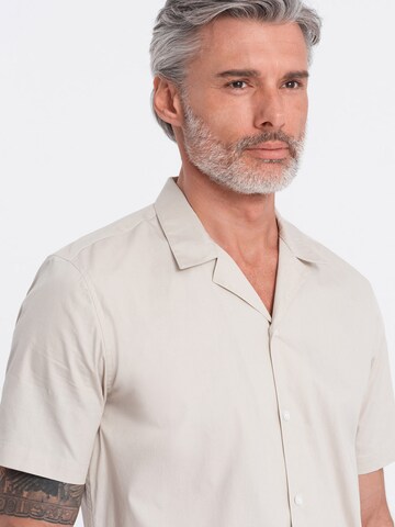 Ombre Comfort fit Button Up Shirt 'OM-SHSS-0168' in Beige