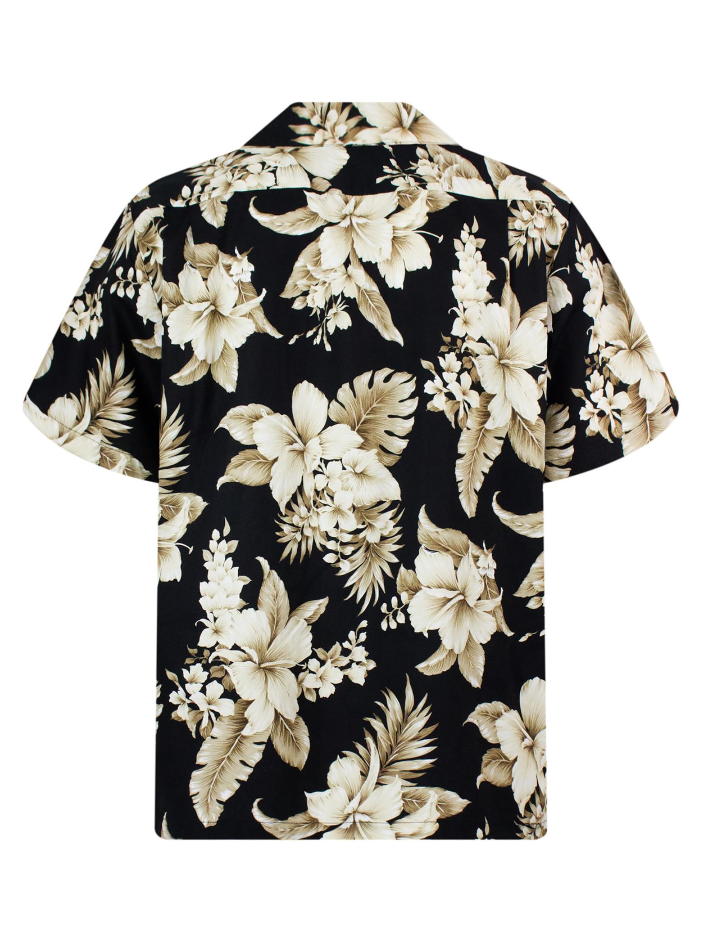 KY's Regular Fit Hemd 'Goldbraune Blume'‌‌‌ in Schwarz