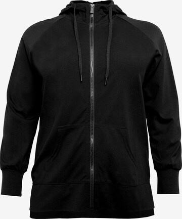 SHEEGO Athletic Zip-Up Hoodie in Black: front