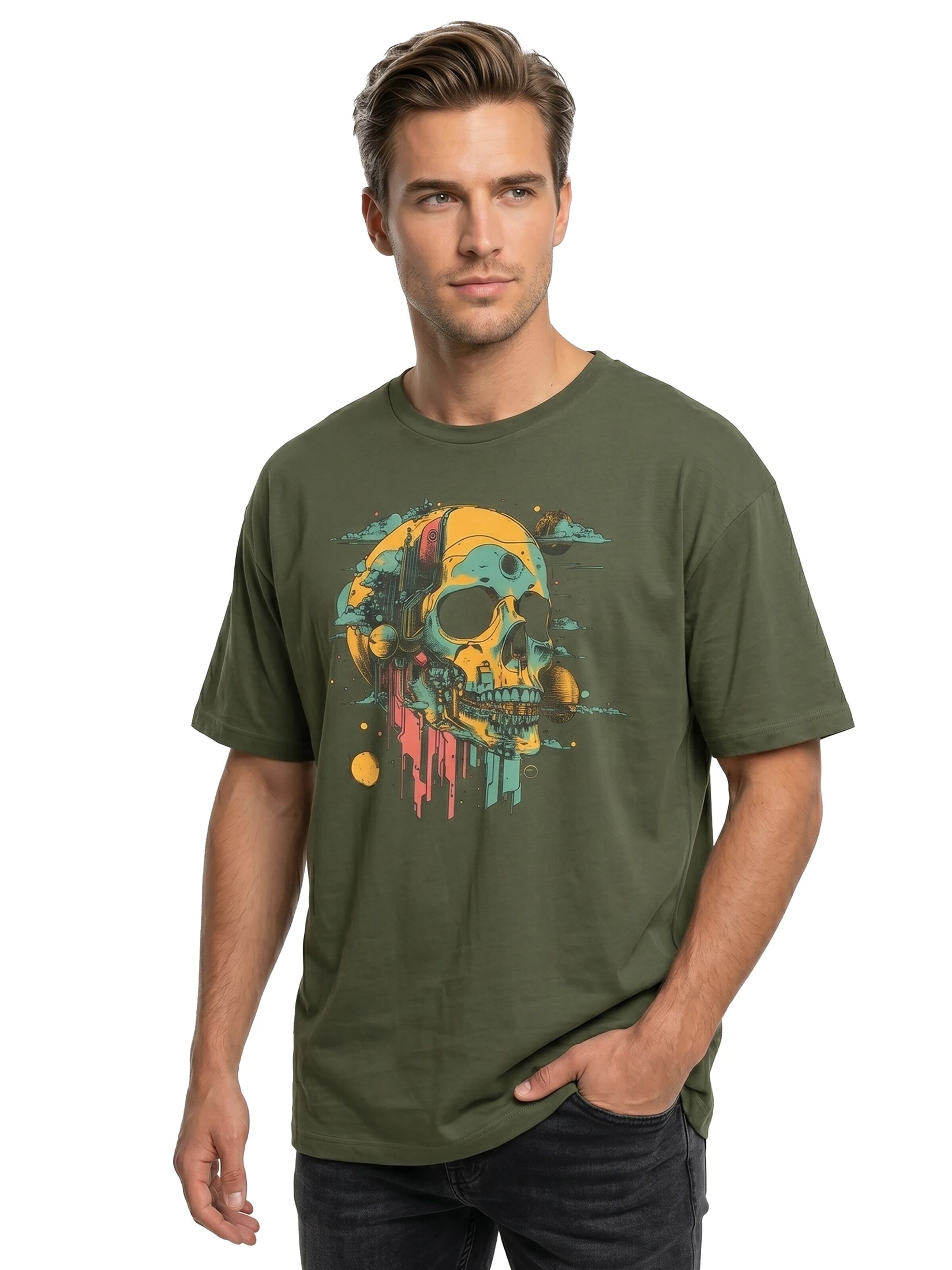 MAKAYA Shirt 'Head Shot Skull' in Green