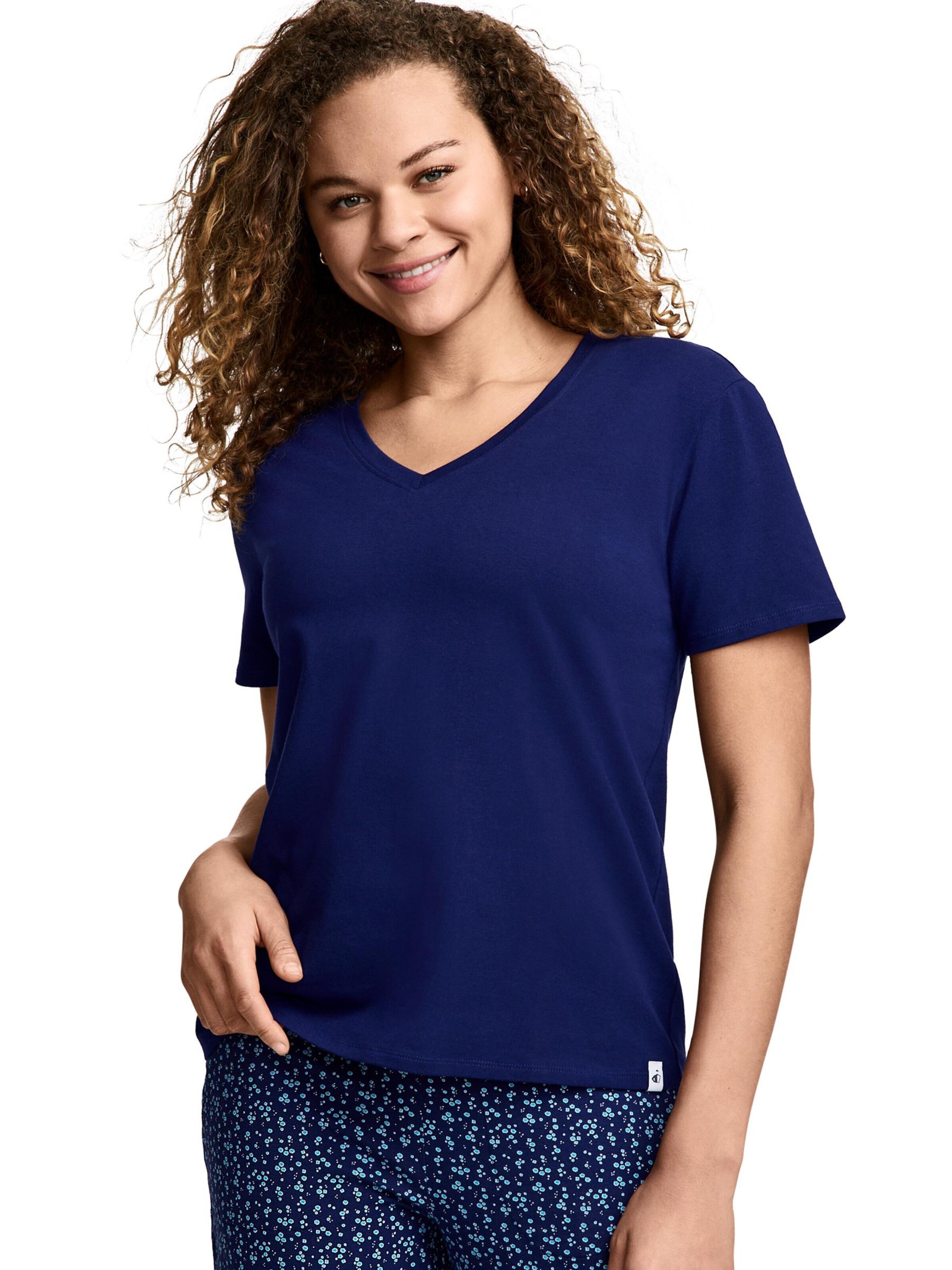 JOCKEY Pajama Shirt 'Cotton Stretch Short Sleeve V-Neck Top' in Blue: front
