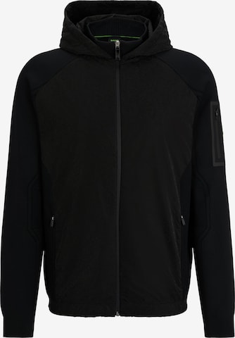 BOSS Green Zip-Up Hoodie in Black: front