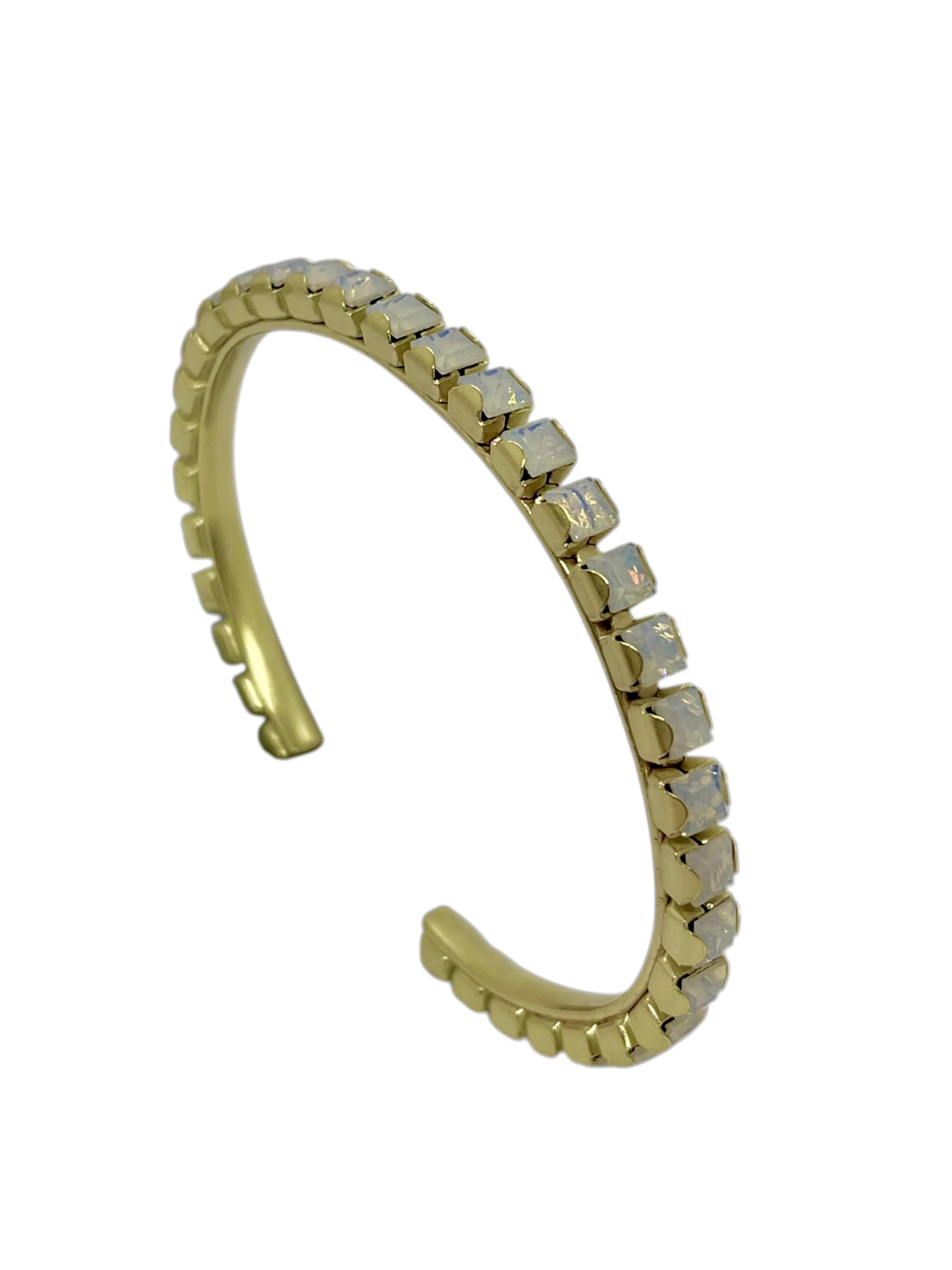 Bracelet 'Gold Line bracelet with Sw crystals in white opal' Gloria Mago en or : devant