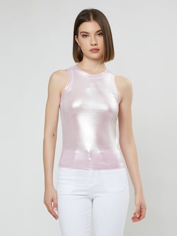 Influencer Top 'Laminated' in Roze: voorkant