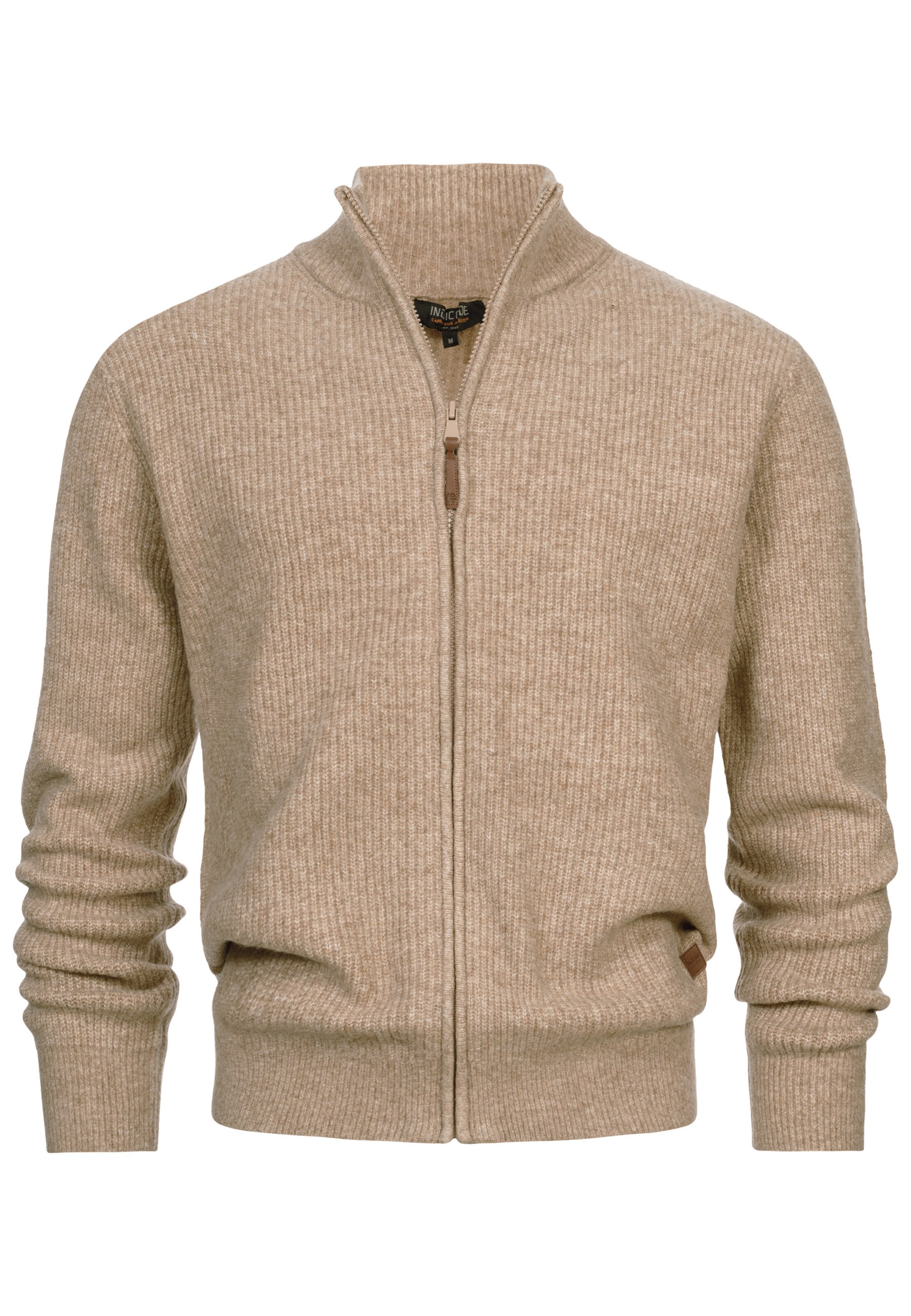 INDICODE JEANS Knit cardigan 'Peace' in Beige: front
