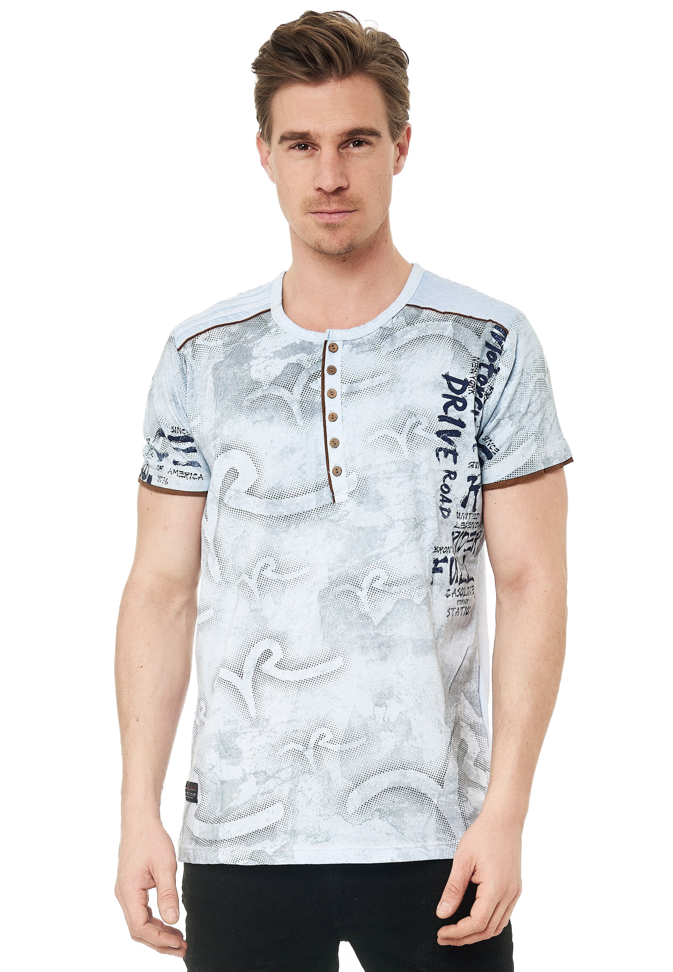 Rusty Neal T-Shirt mit lässigem All Over Print in Weiß: Vorderseite