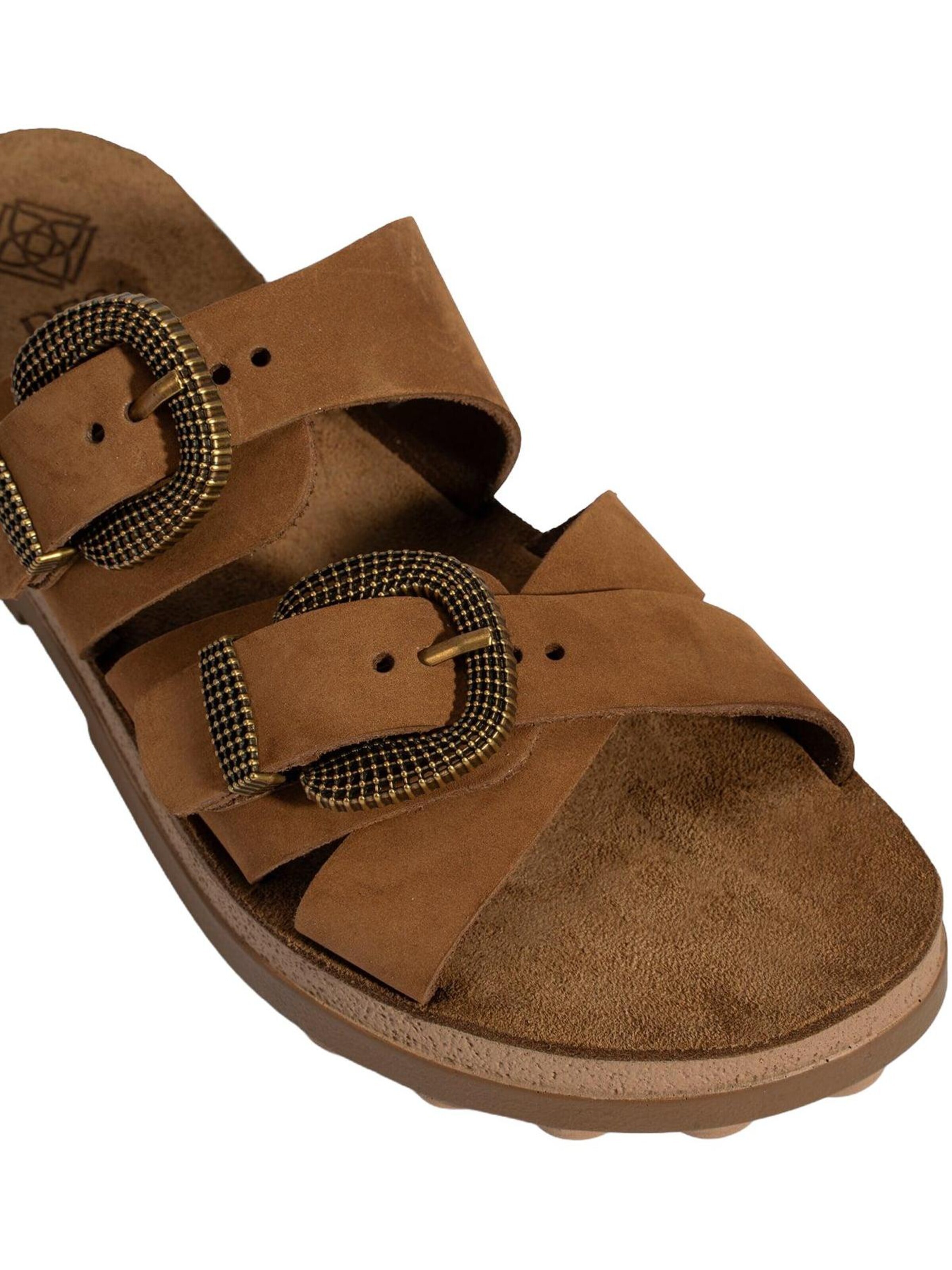 Desa Slipper 'DESA Damen-Keilsandalen aus Nubukleder mit Schnallendetail' in Brown