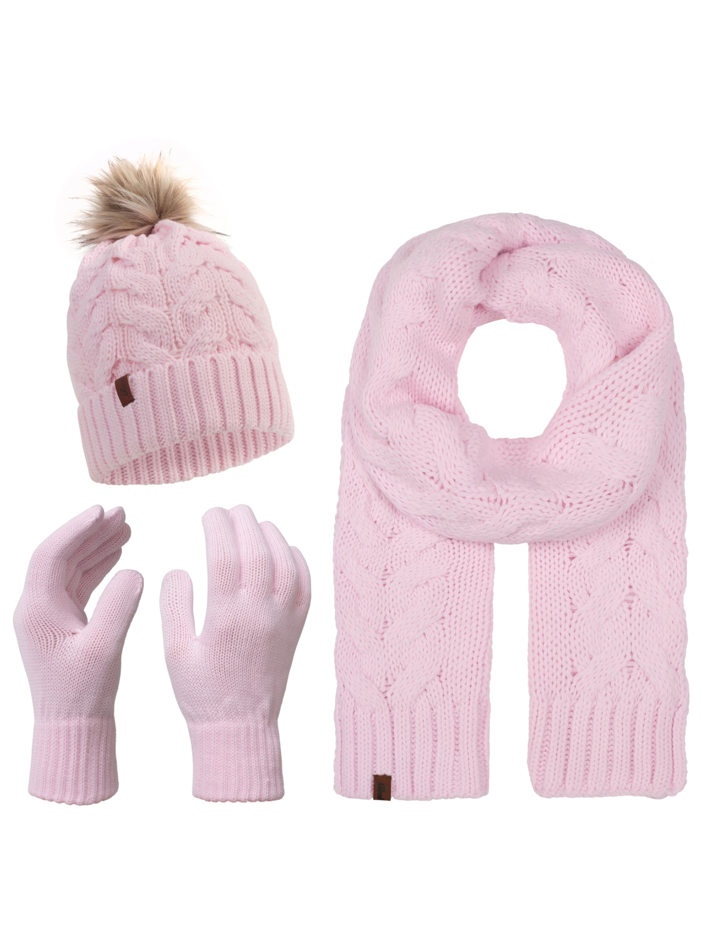 Rock Creek Set: Mütze, Handschuhe und Tuch in Pink: Vorderseite