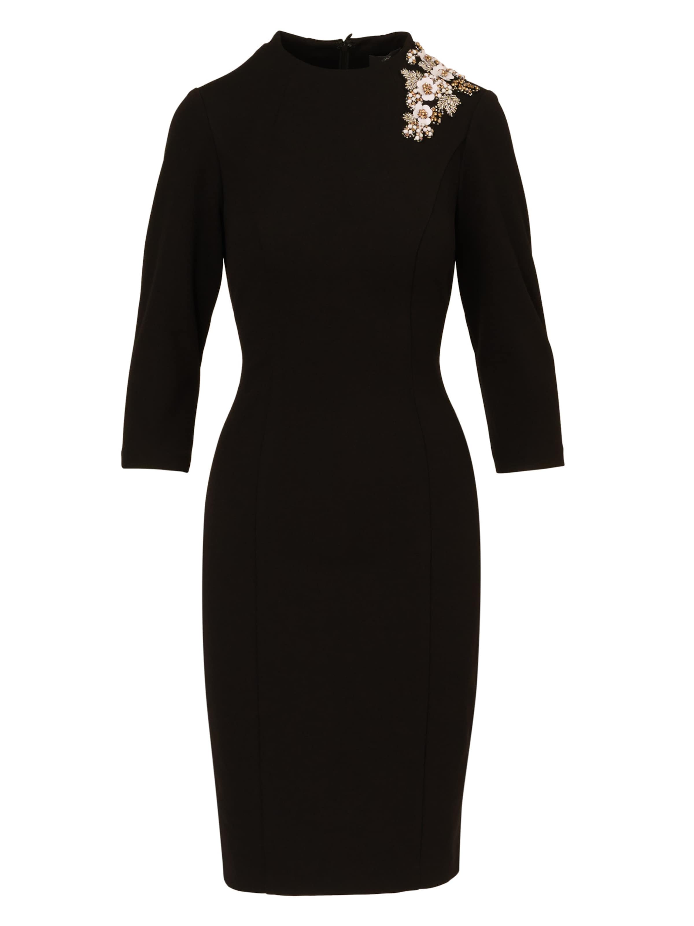 Adrianna Papell Cocktailjurk '3D Floral Mockneck Short Dress' in Zwart: voorkant