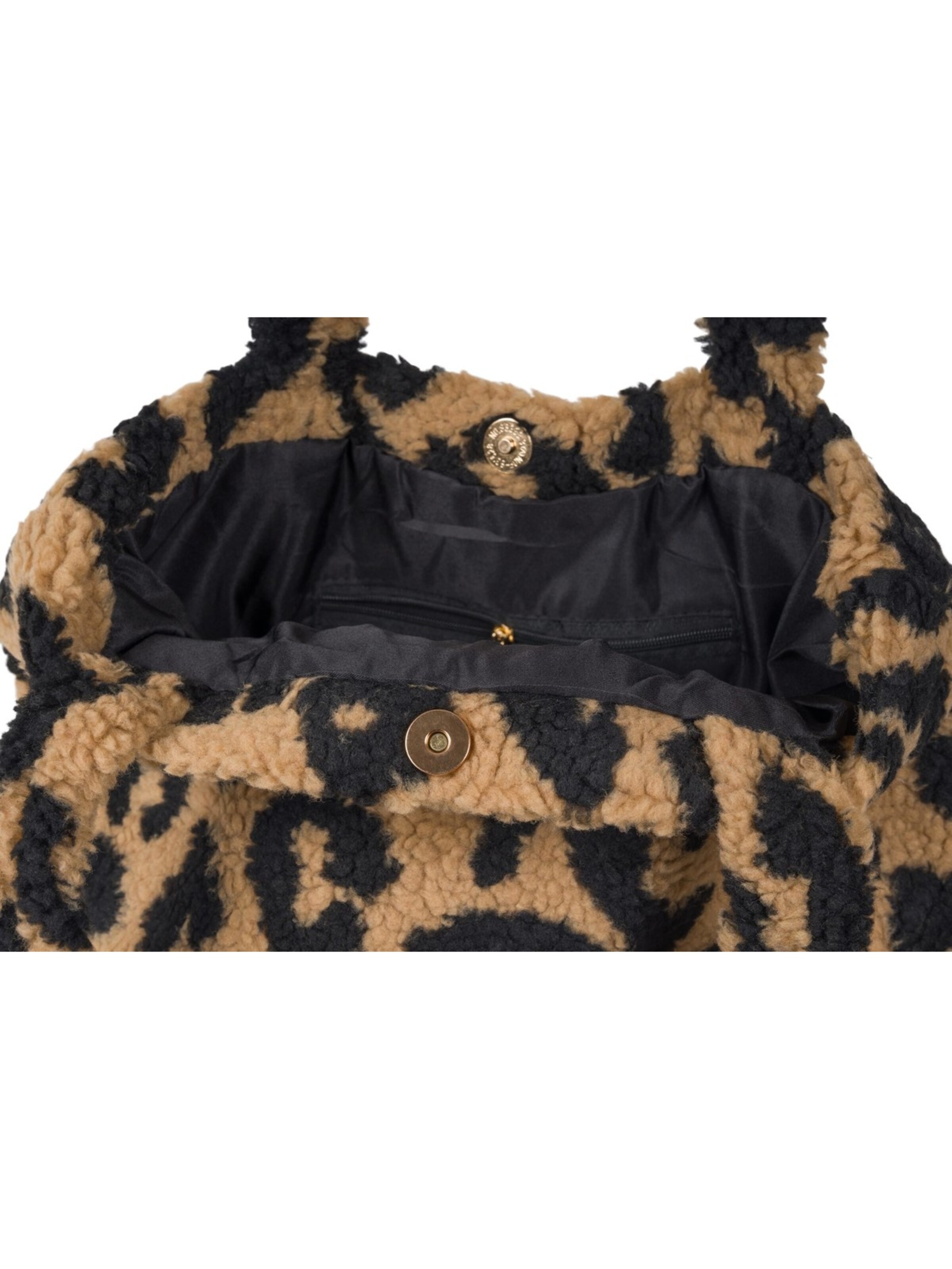 styleBREAKER Shoulder bag 'Leo Shopper Teddyfell Optik' in Brown