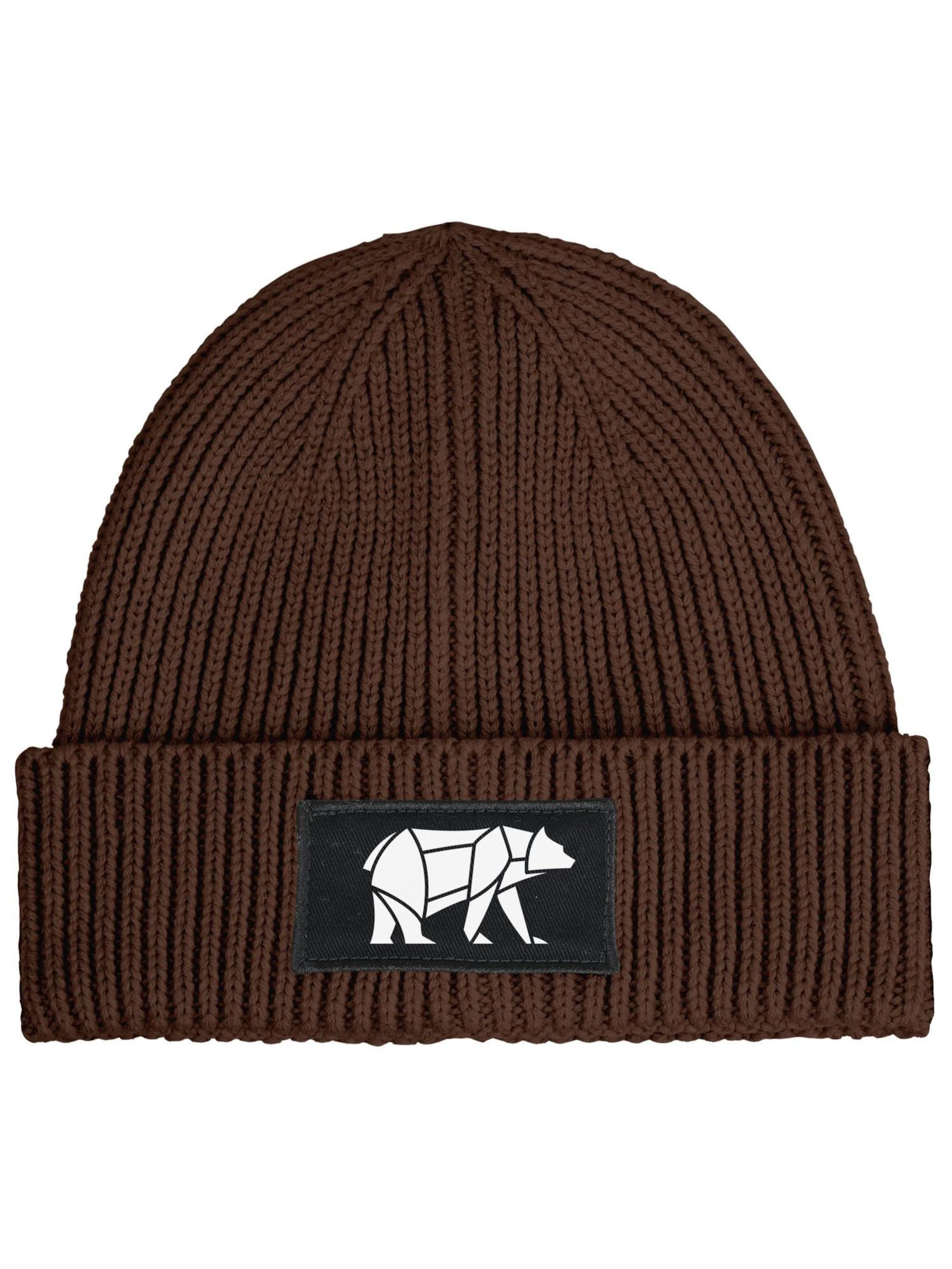 Neverless Beanie 'Bär Lineart Polygon' in Brown: front