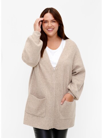 Zizzi Knit cardigan 'MCOMFY' in Beige: front