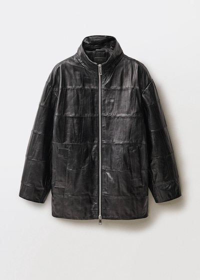 MANGO Ledermantel 'Patch' in schwarz, Produktansicht