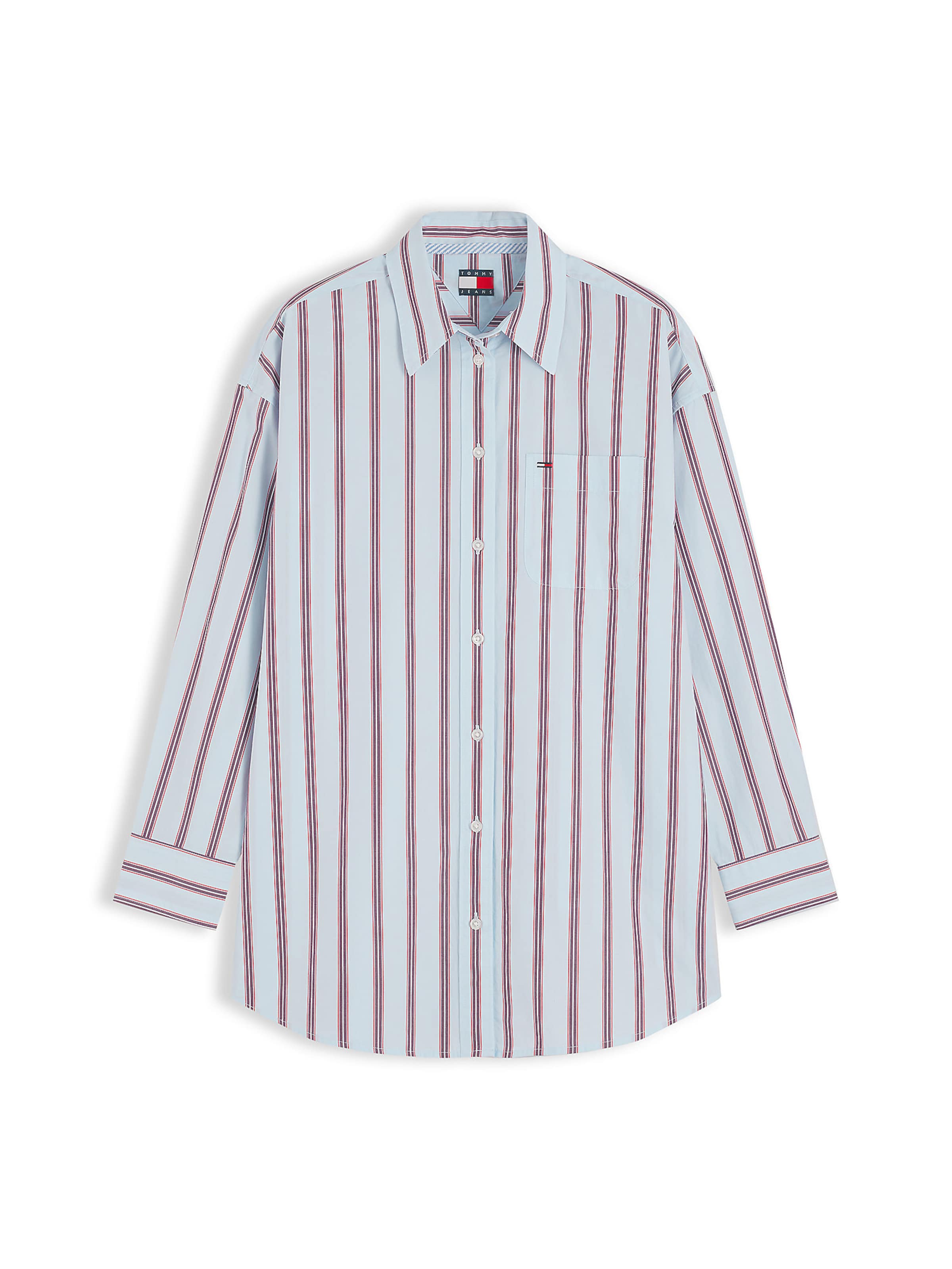 Tommy Jeans Blūze 'Essential' pieejams XS, krāsa - debeszils / lillā / sarkans, Preces skats