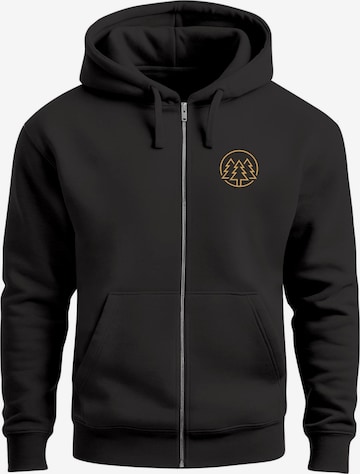 Neverless Sweatjacke 'Bäume Badge' in Schwarz: Vorderseite