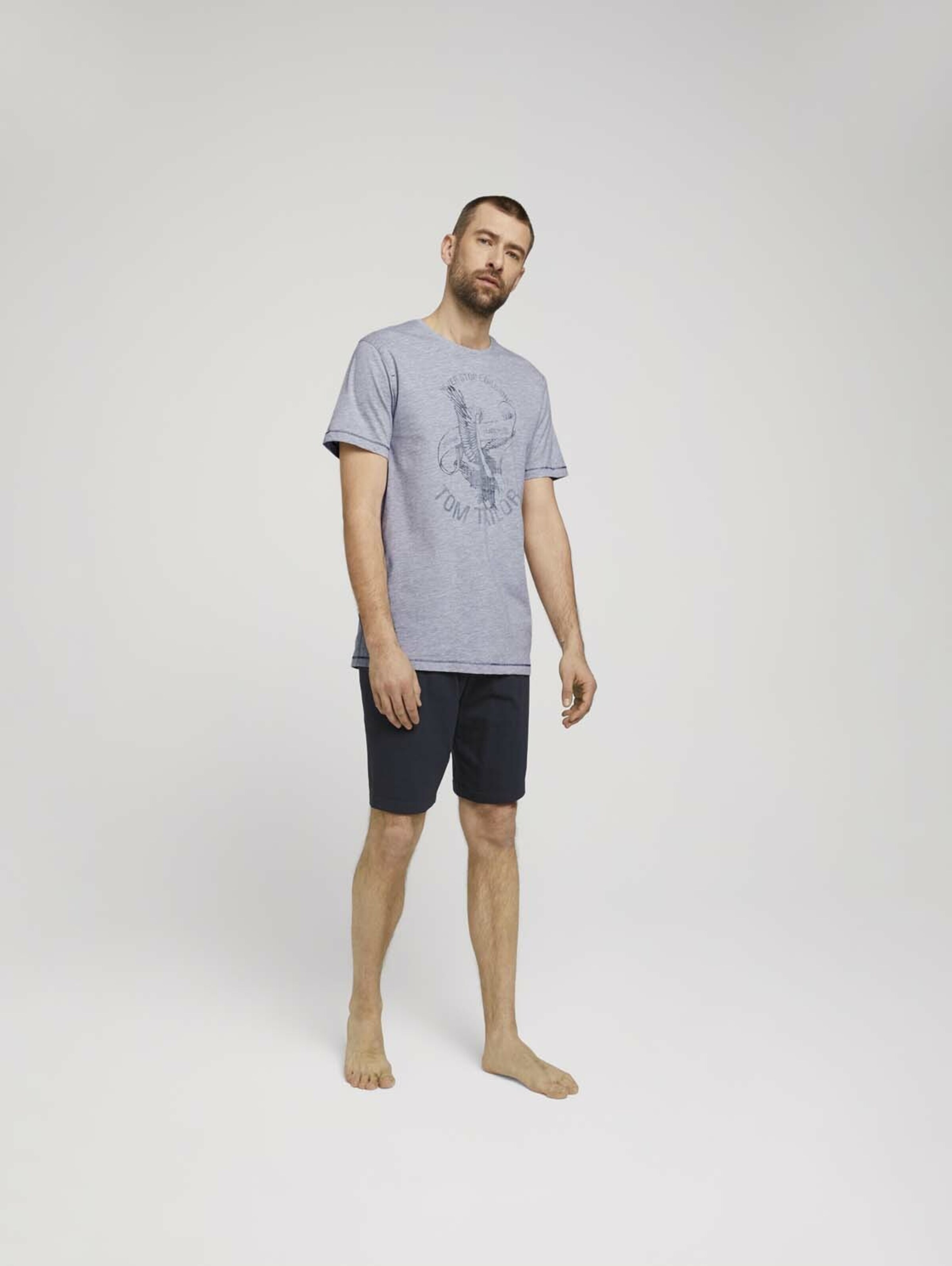 Männer Wäsche TOM TAILOR Pyjama 'Maritimes' in Graumeliert, Schwarz - BB87167