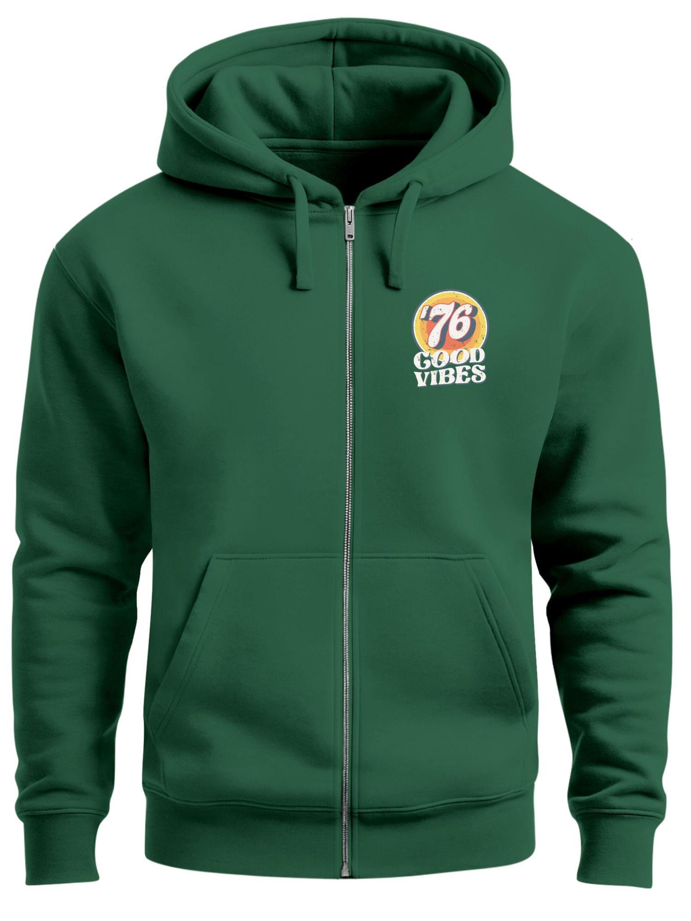 Neverless Sweatjacke 'Good Vibes '76'‌‌‌‌‌‌ in Grün: Vorderseite