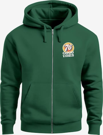Neverless Sweatjacke 'Good Vibes '76' in Grün: Vorderseite