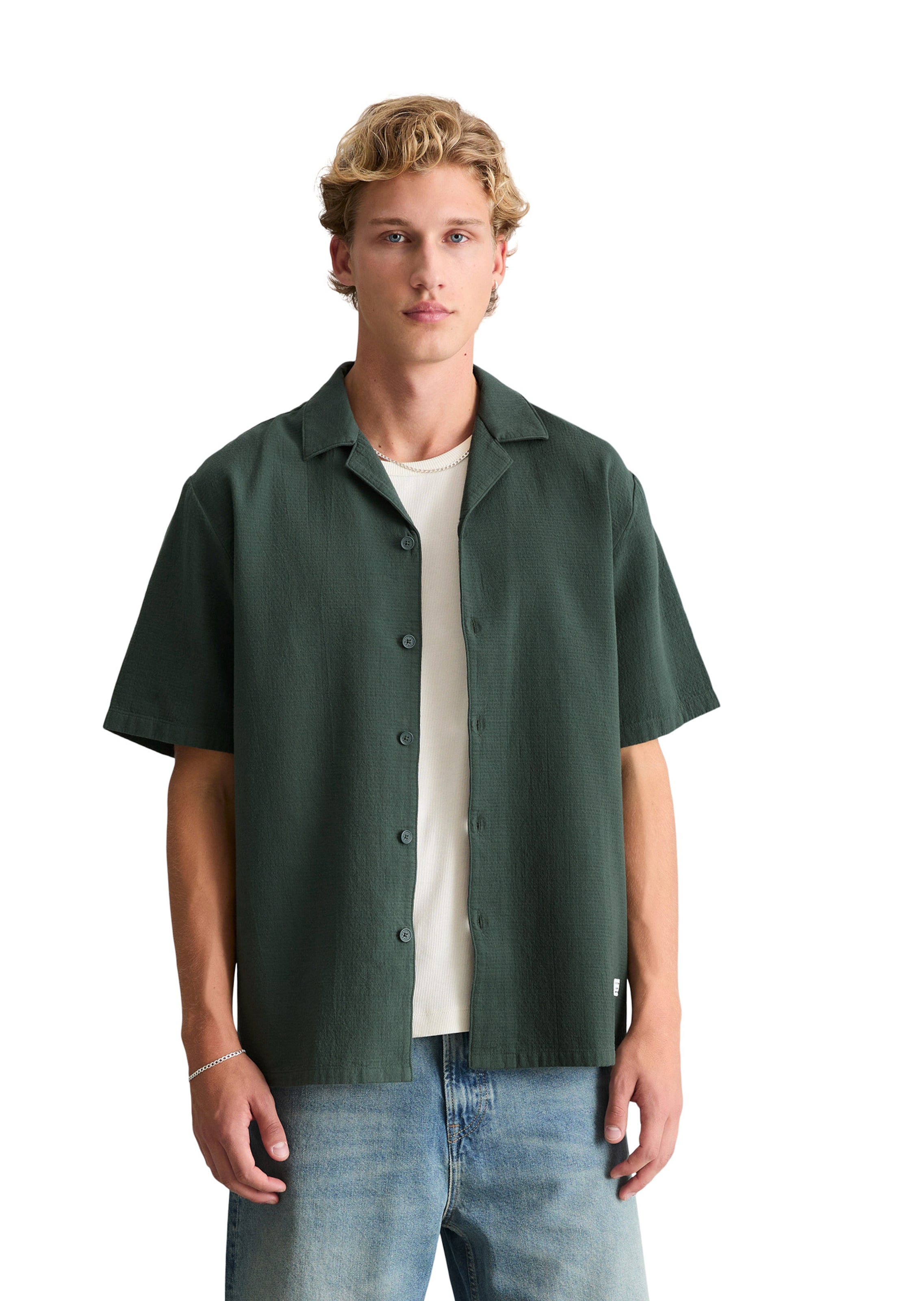 Marc O'Polo DENIM Comfort fit Button Up Shirt in Green: front