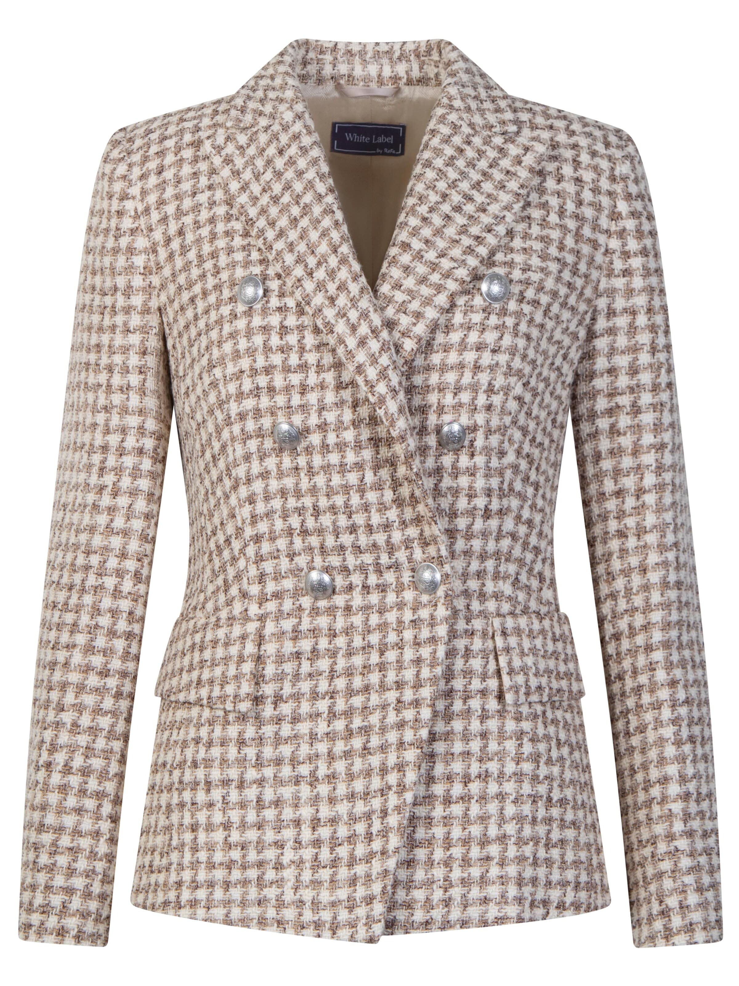 White Label by RoFa Blazer 'Zweireihiger Blazer in zeitlosem Pepitamuster' in Brown: front