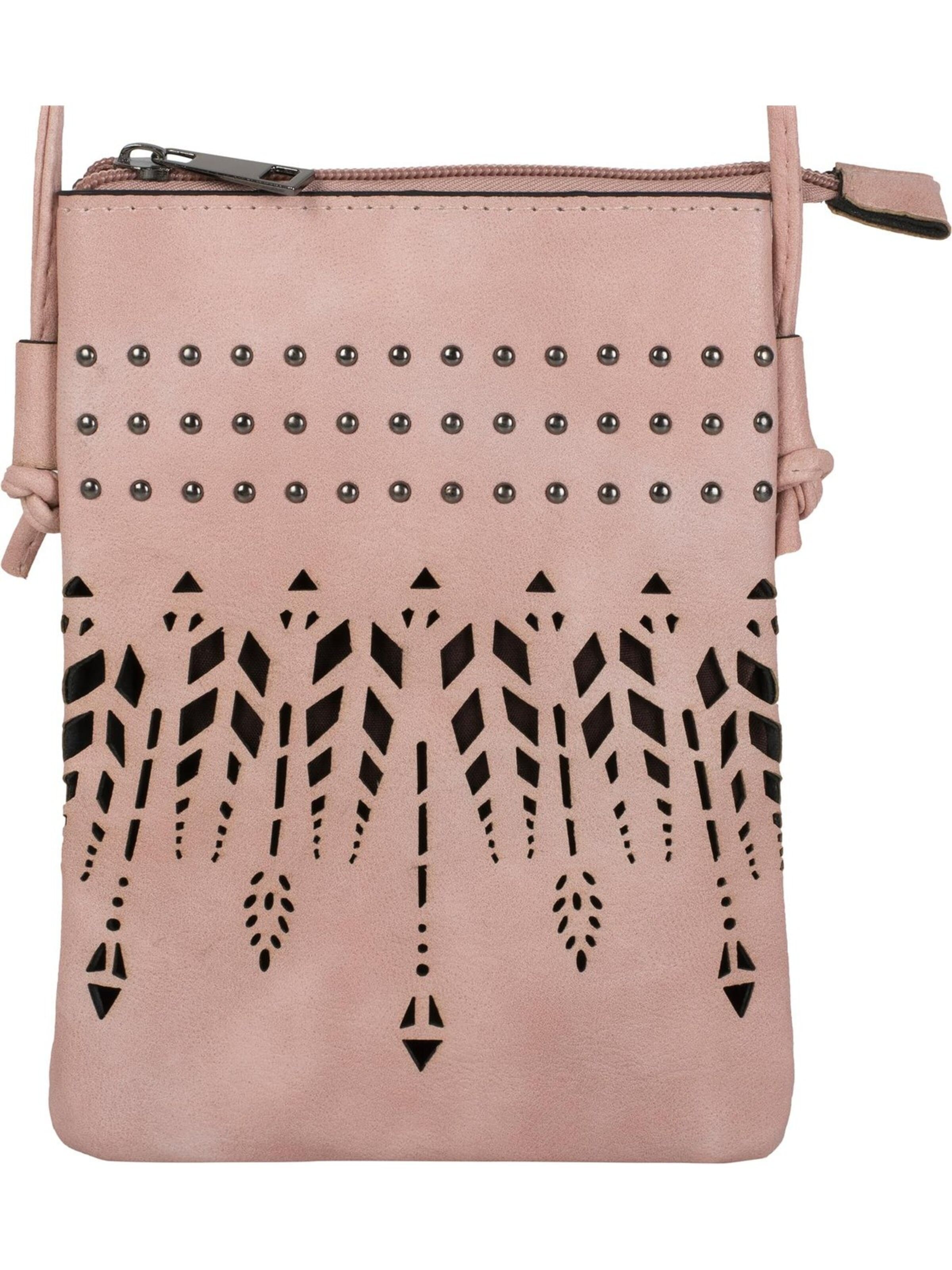 styleBREAKER Umhängetasche 'Mini Umhängetasche Ethno Cutout und Nieten'‌‌‌‌‌‌‌ in Pink: Vorderseite