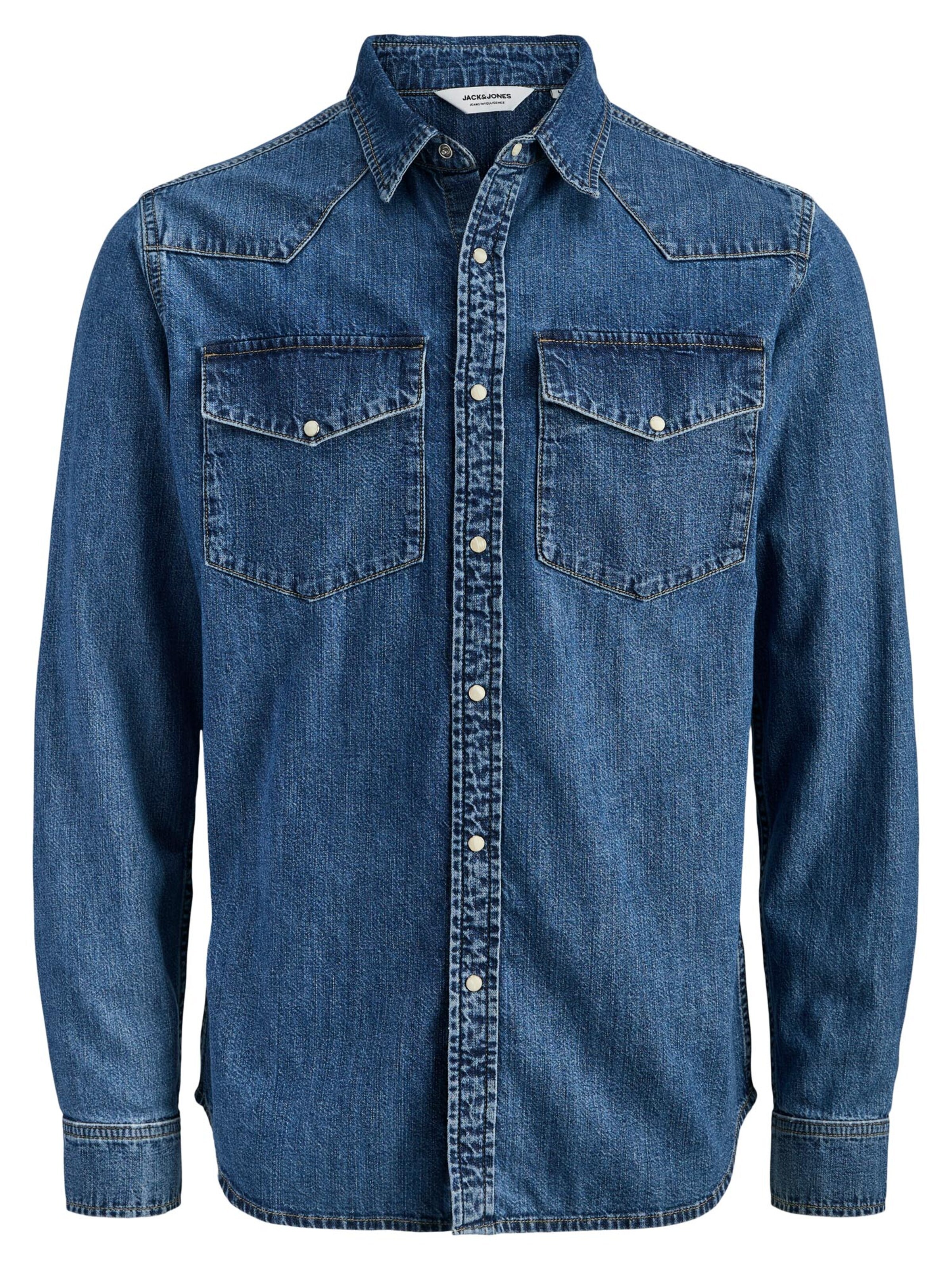 JACK & JONES Button Up Shirt 'Western' in Blue: front