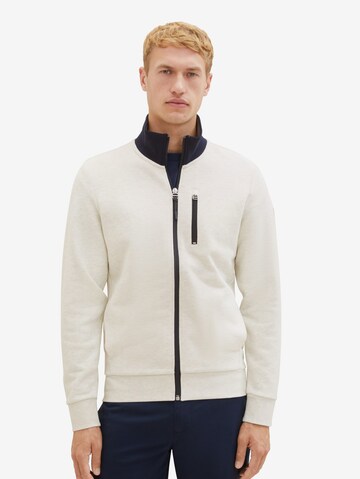 TOM TAILOR Zip-Up Hoodie in Beige: front