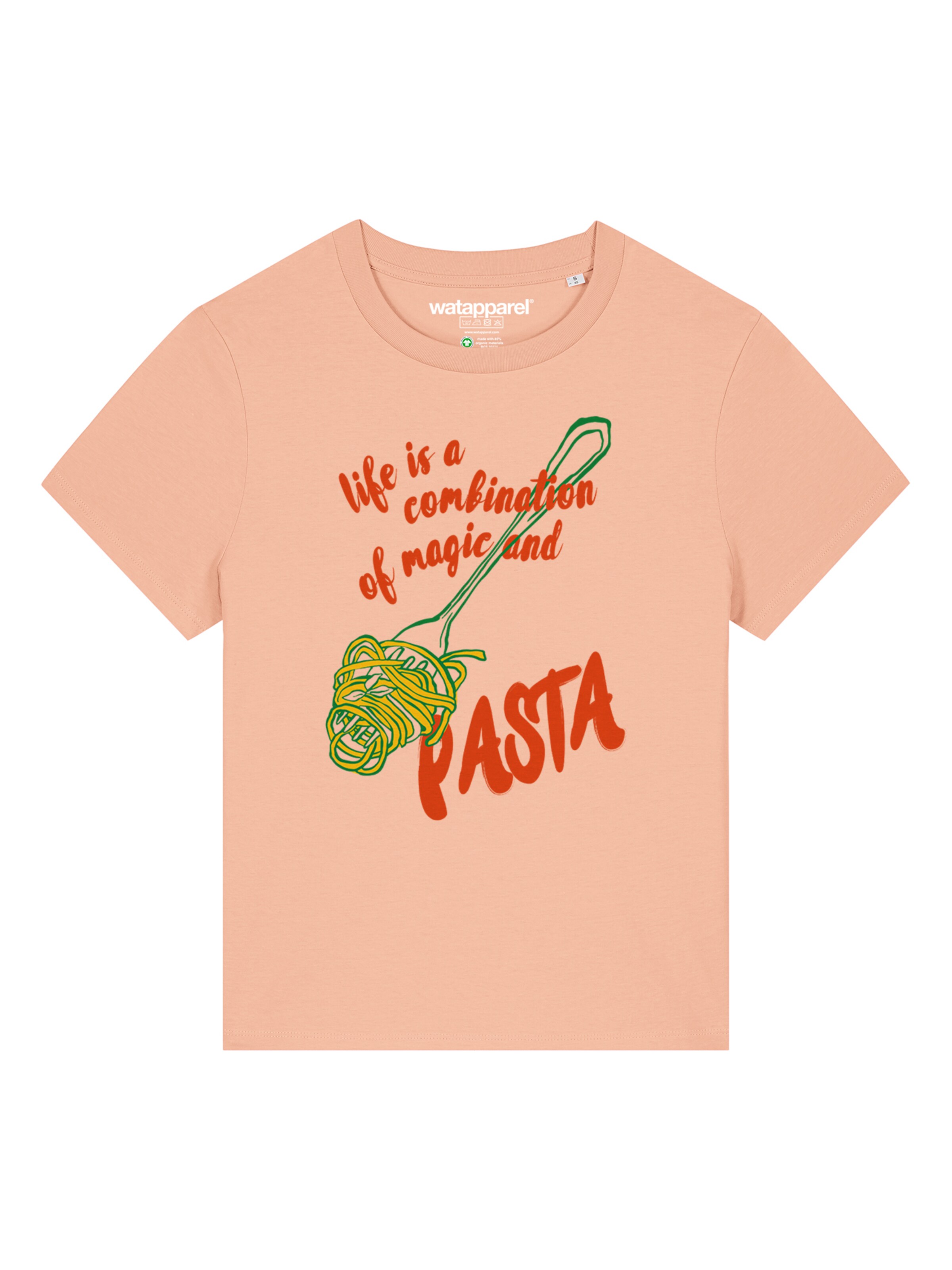 Watapparel T-Shirt 'Magic And Pasta' in gelb / grün / apricot / hummer, Produktansicht