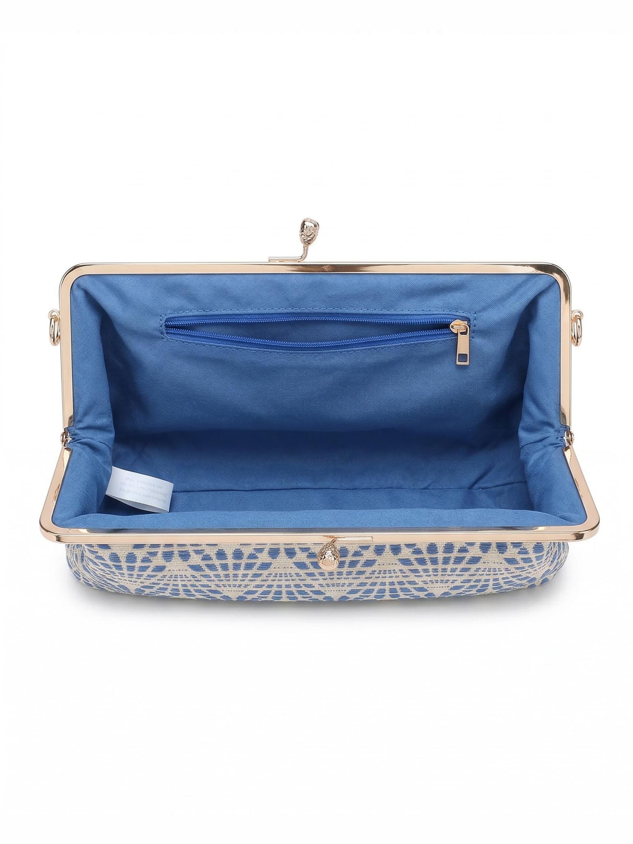 Borsa a mano 'Borsa a mano Kassandra Orlanda Plus - Chiusura fibbia, tessuto jacquard geometrico' di Kassandra in blu