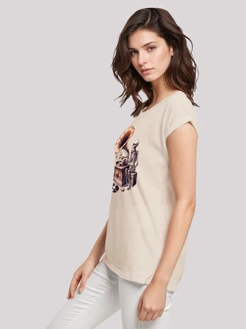 T-shirt 'Gothic Skeleton Vintage Vinyl Plattenspieler' F4NT4STIC en beige