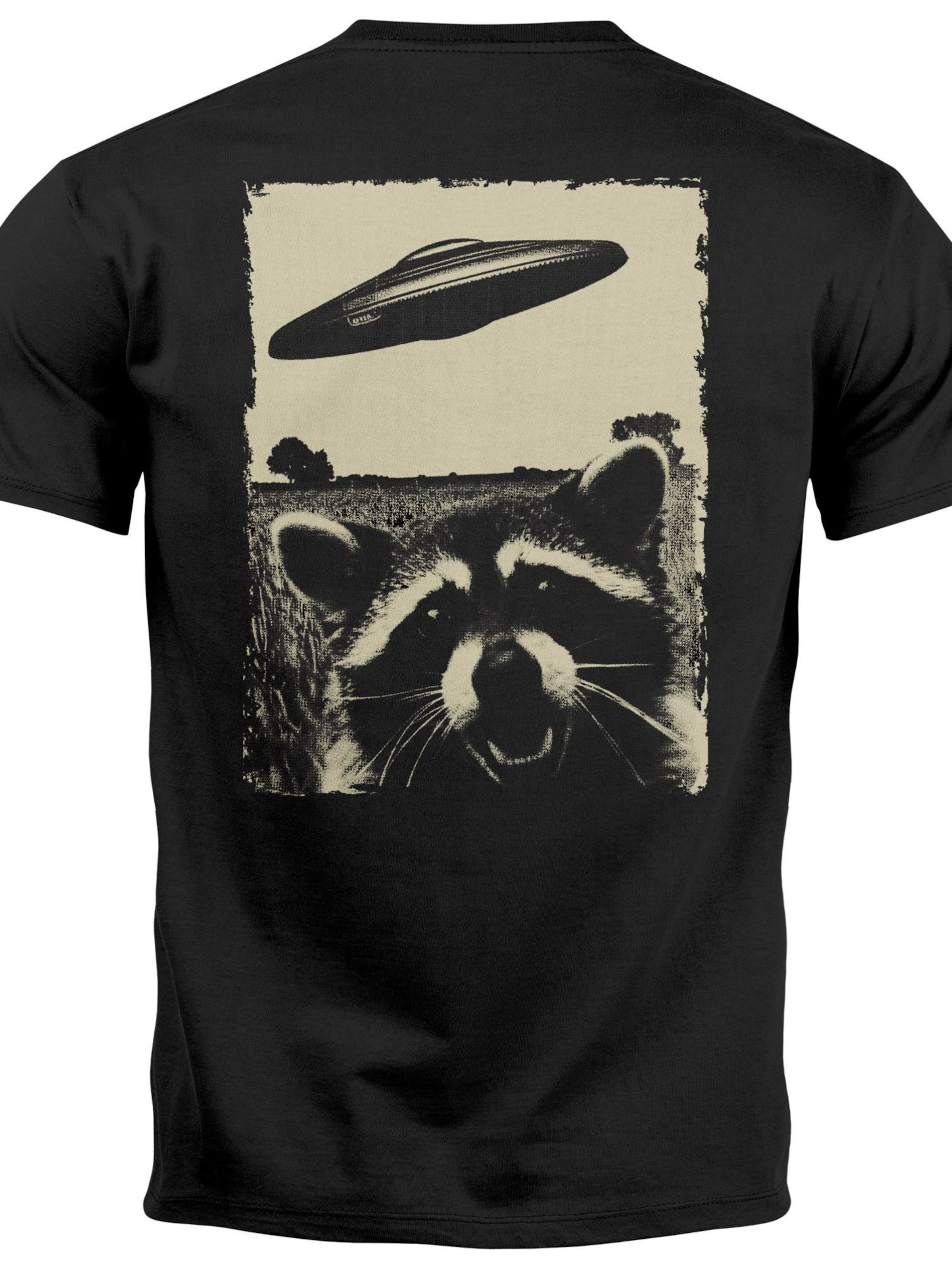 Neverless Shirt 'Ufo Waschbär'‌‌‌‌‌‌‌ in Schwarz