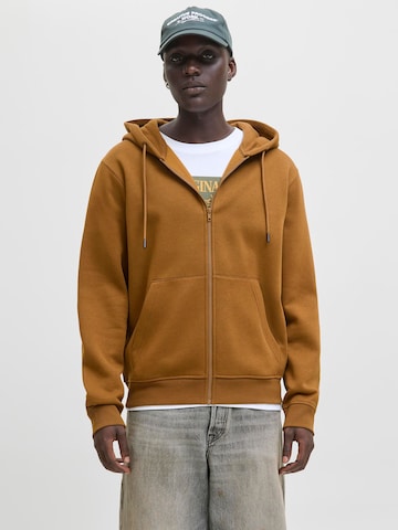 JACK & JONES Sweat jacket 'JJBradley' in Brown: front