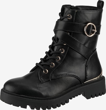 LA STRADA Lace-Up Ankle Boots in Black: front