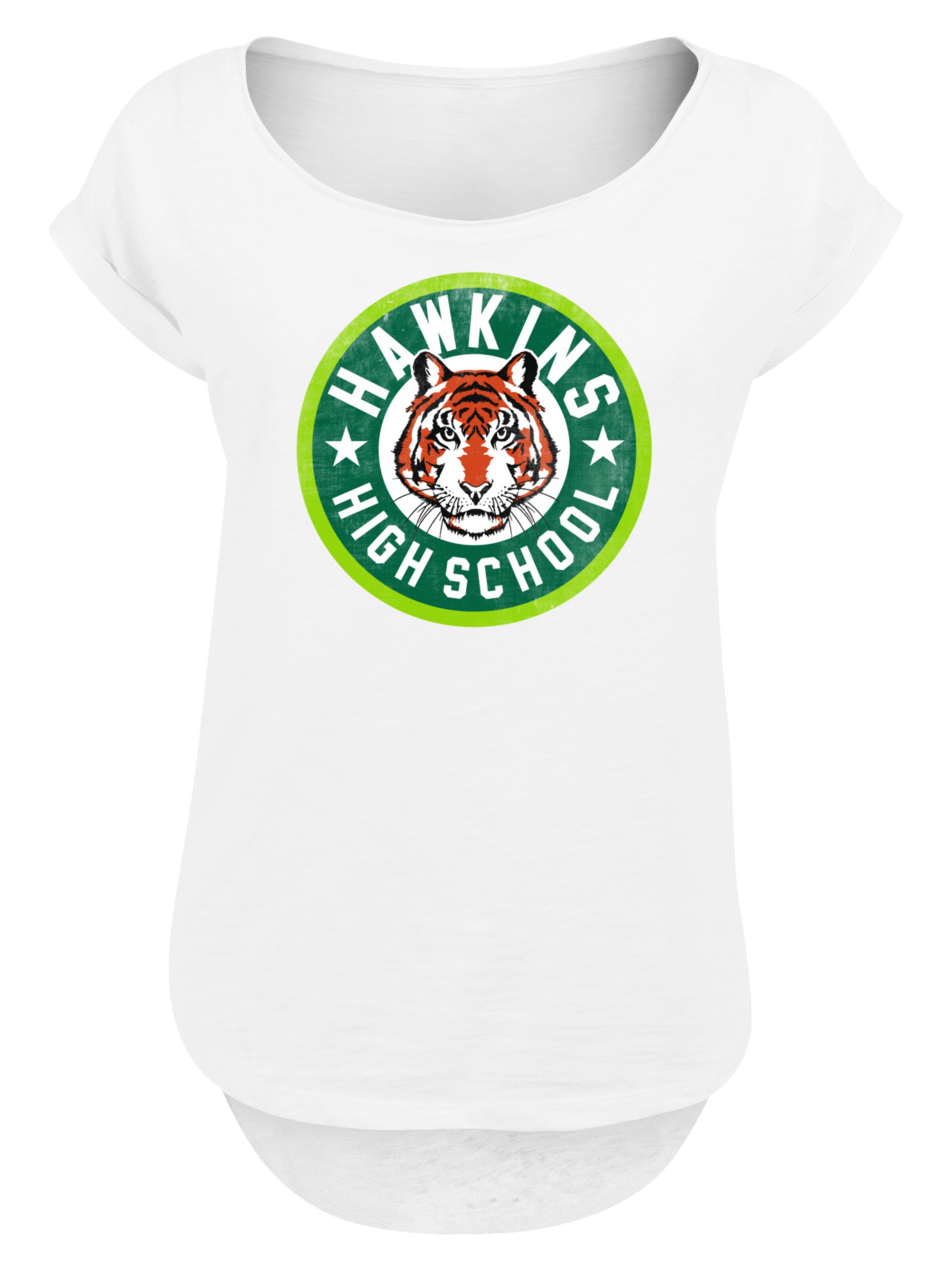 T-shirt 'Stranger Things Hawkins Tiger Circle Netflix TV Series' F4NT4STIC en blanc : devant