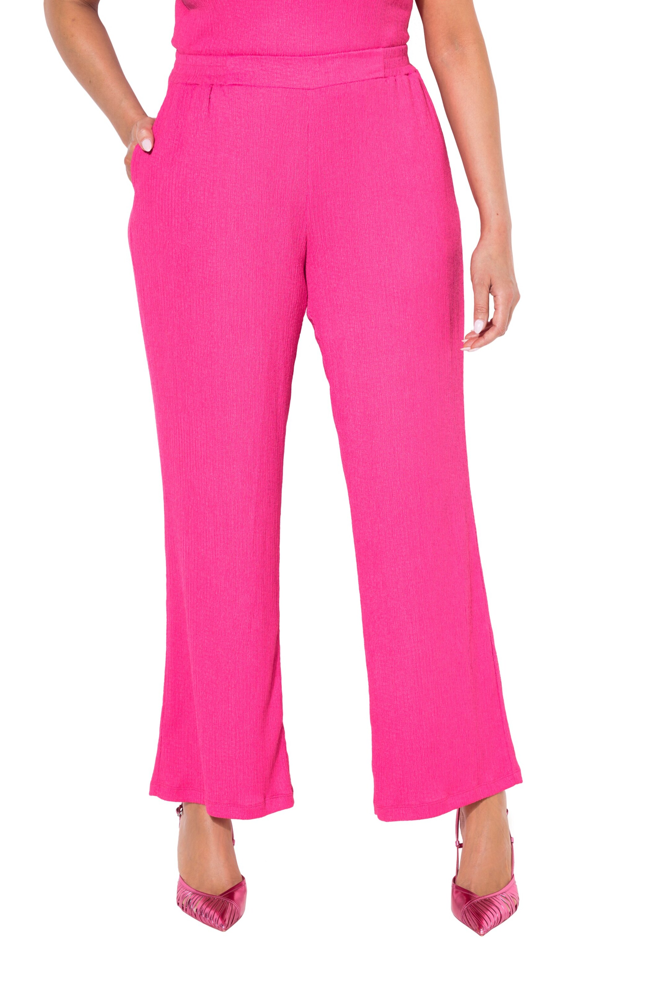 Ulla Popken Wide leg Broek in Roze: voorkant