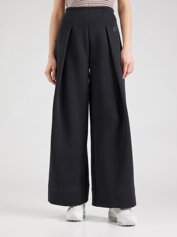 Nike Sportswear Wide leg Pleat-front trousers 'Tech Fleece' in Black: front