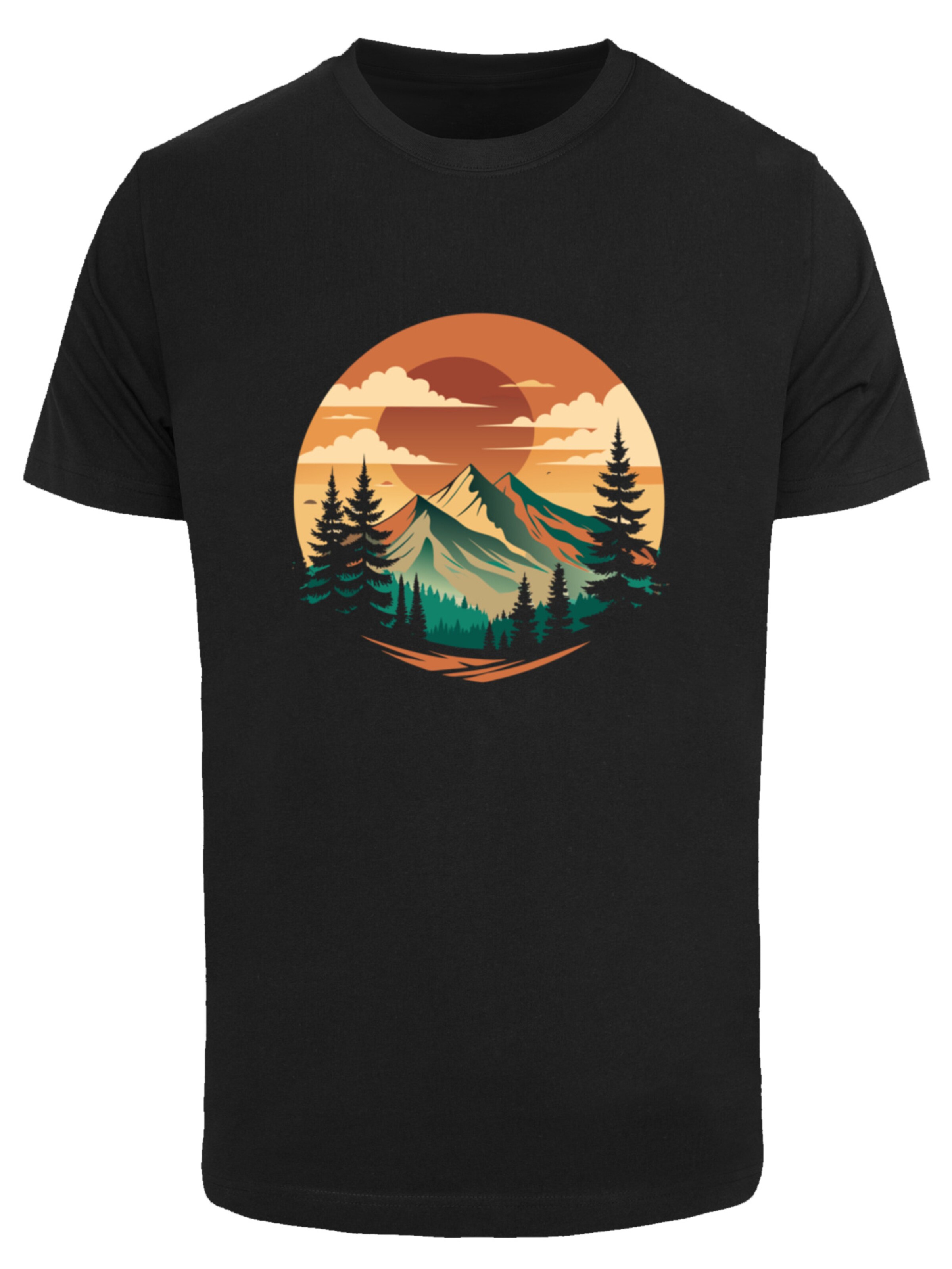 F4NT4STIC T-Shirt 'Sonnenuntergang Berglandschaft' in Schwarz: Vorderseite