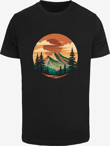 F4NT4STIC T-Shirt 'Sonnenuntergang Berglandschaft' in Schwarz: Vorderseite