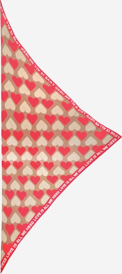 Zwillingsherz Tuch 'Lieeebe' in beige / dunkelbeige / himbeer / weiß, Produktansicht