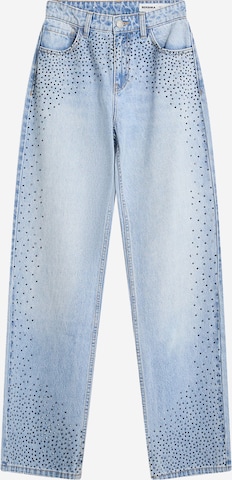 Wide leg Jeans de la Bershka pe albastru: față