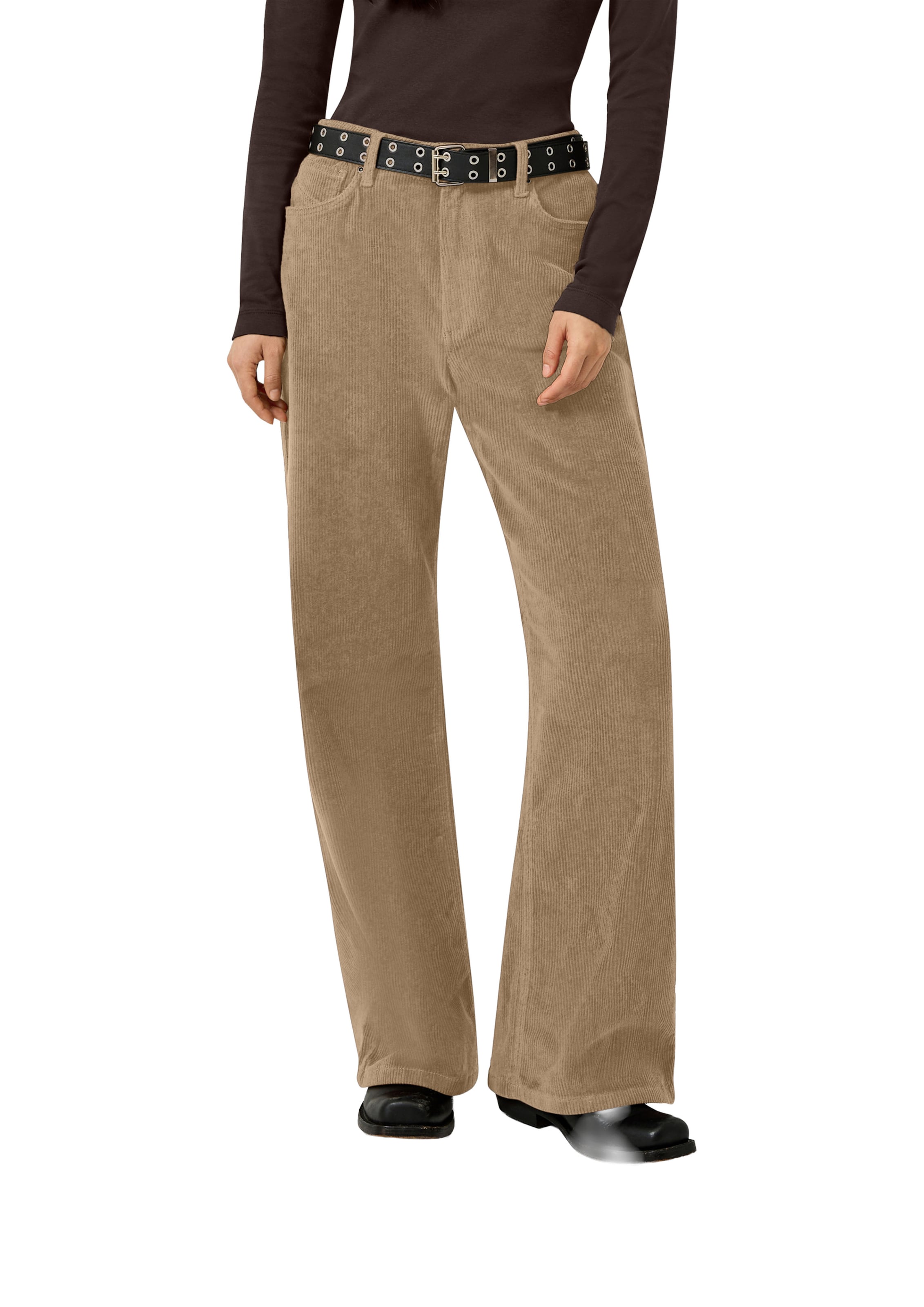 QS Wide leg Broek in Beige: voorkant