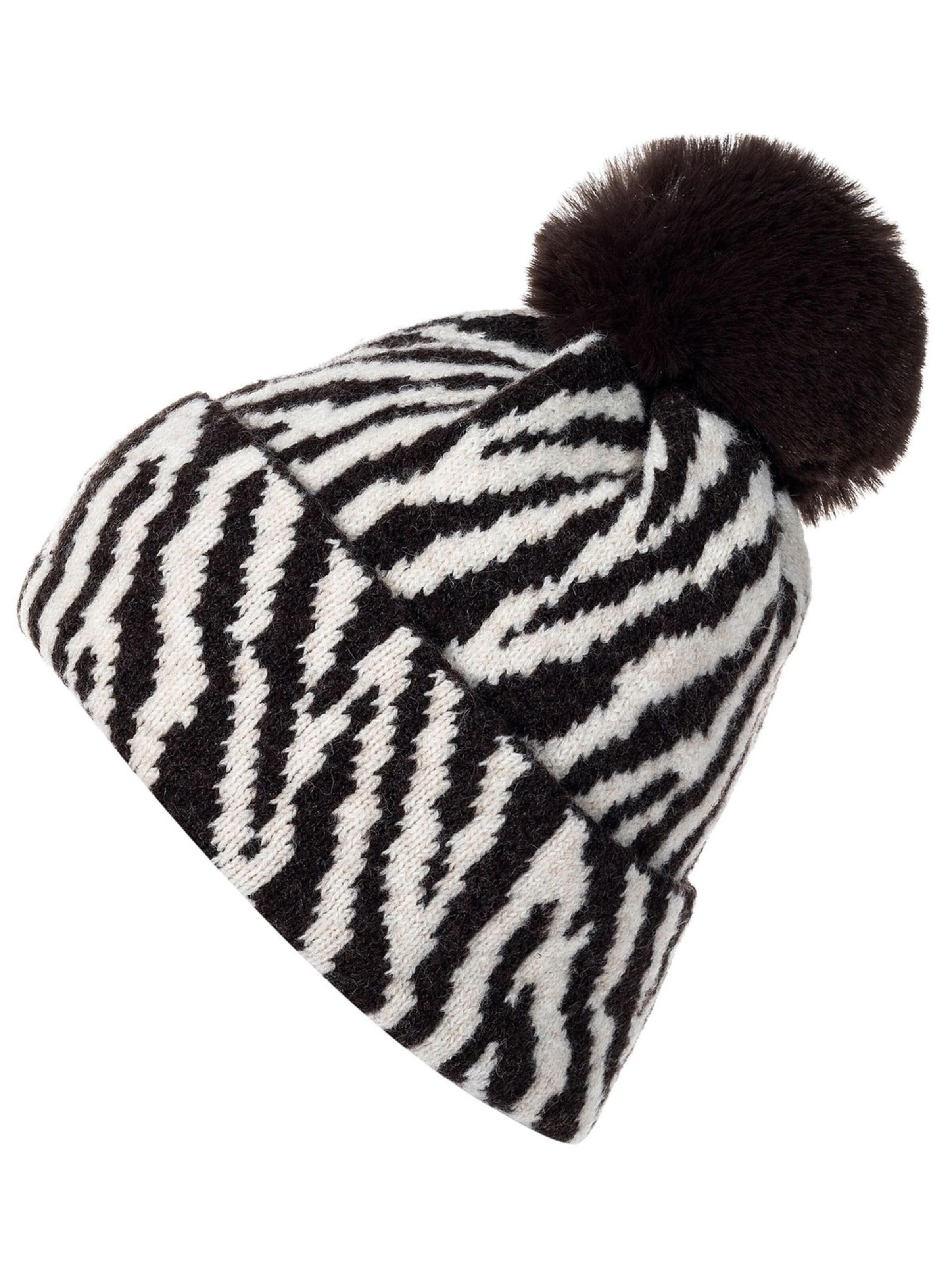 styleBREAKER Mütze 'Strick Bommelmütze mit Zebra Muster'‌‌‌‌‌‌‌‌ in 56-58 in dunkelbraun, Produktansicht