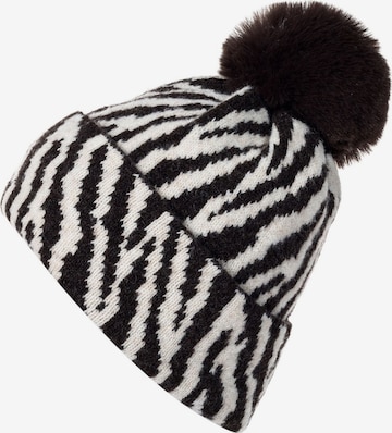 styleBREAKER Mütze 'Strick Bommelmütze mit Zebra Muster' in Braun: Vorderseite