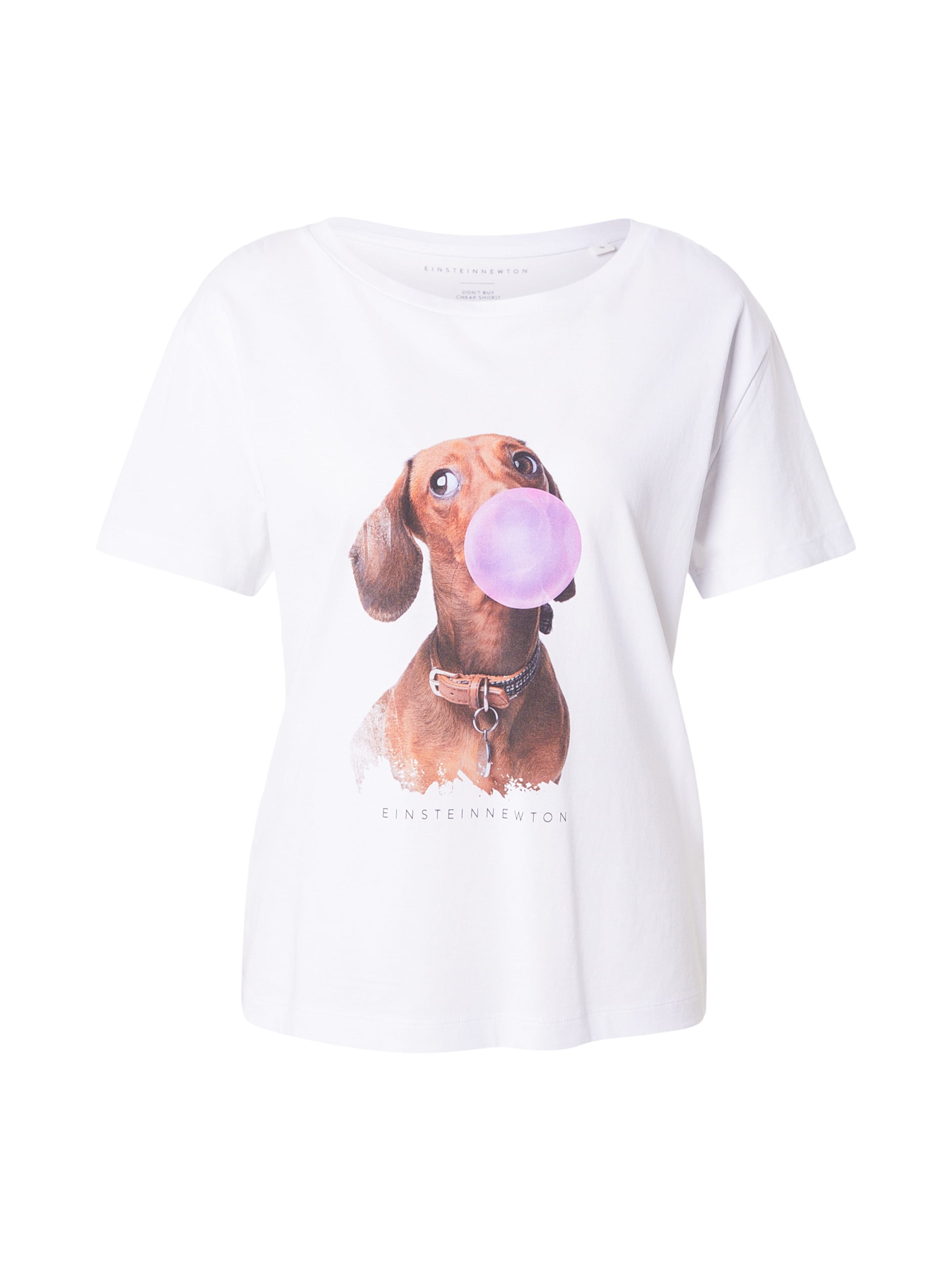 balta EINSTEIN & NEWTON Marškinėliai 'Bubble Dackel': priekis