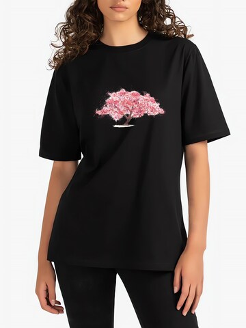 GORHEY Shirt 'Women's Summer Casual Cotton T-Shirt with Cherry Blossoms Print' in Black: front